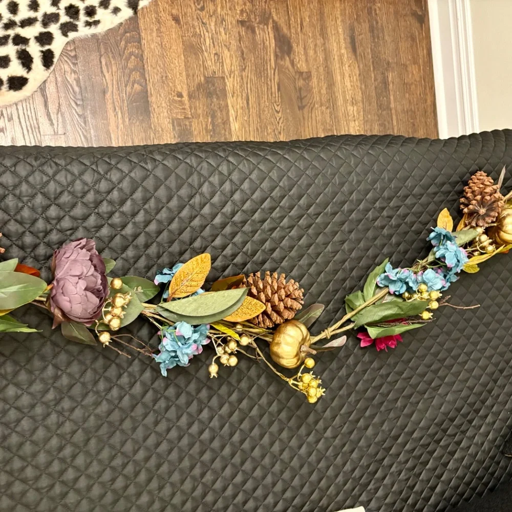 Pier 1 Fall Floral Garland with Gold Pumpkins
